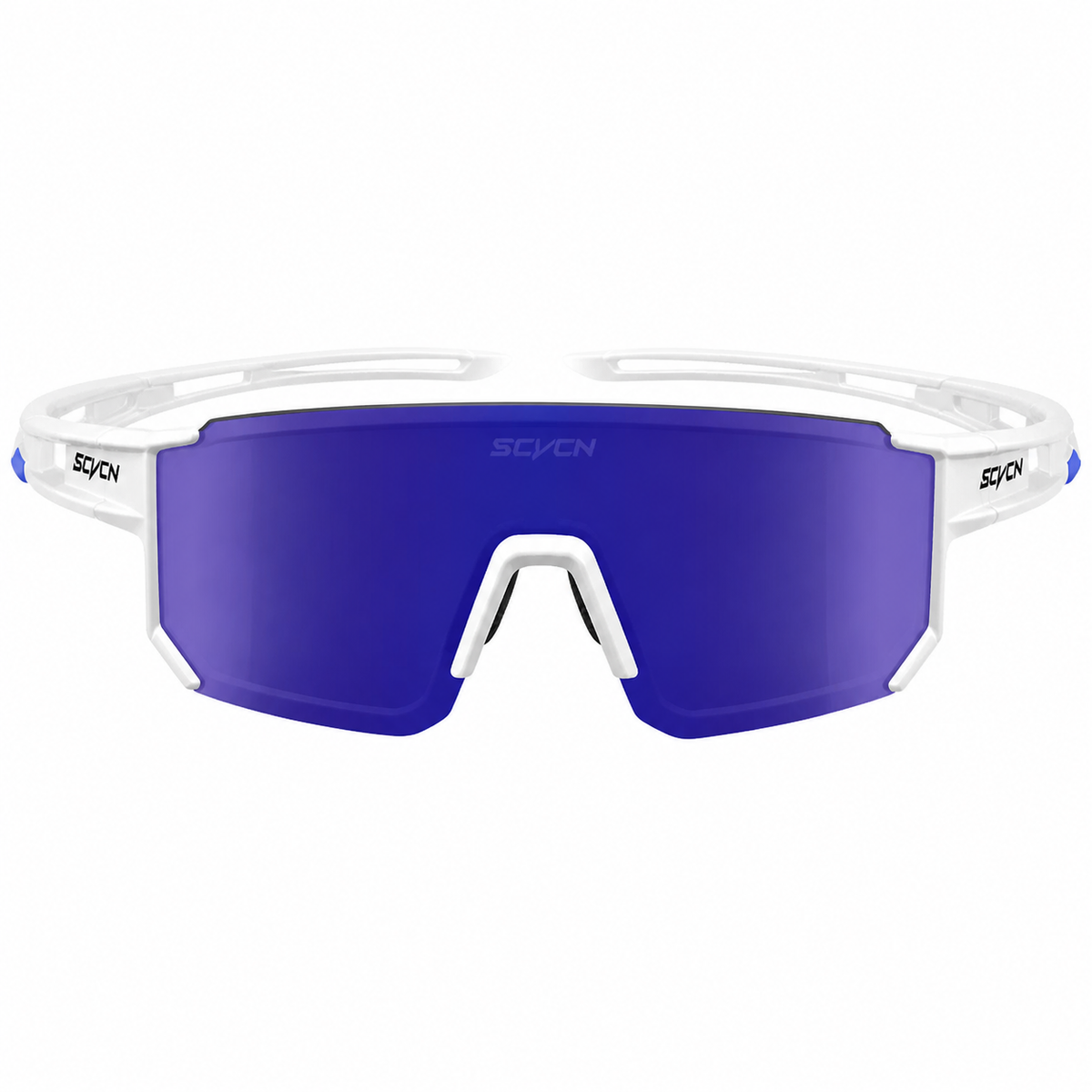 Matte White Frame/Blue Lens Unisex TR90 Dustproof Shield Cycling Sunglasses, clean front product view