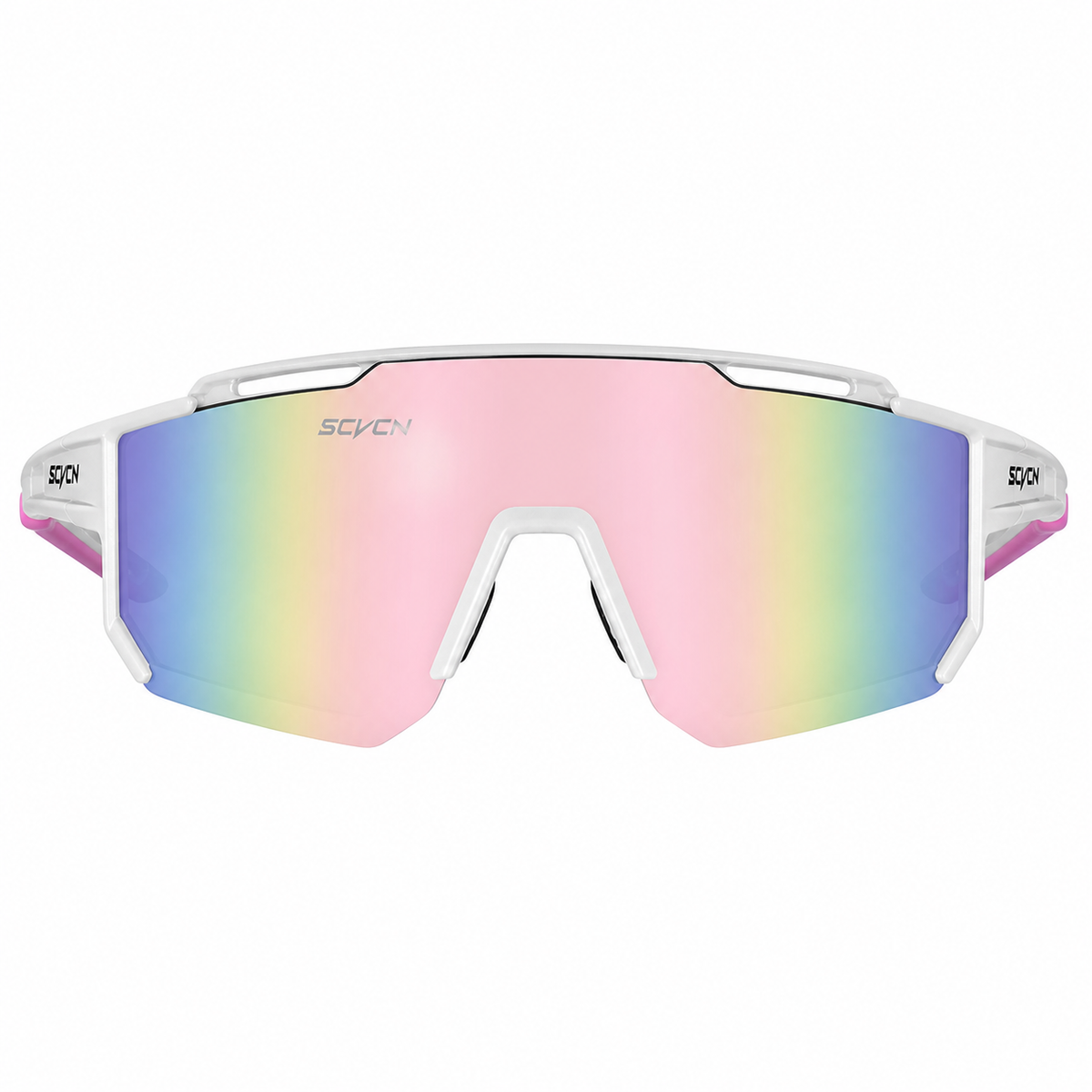 Matte White Frame/Pink Lens Unisex TR90 Dustproof Shield Cycling Sunglasses, clean front product view