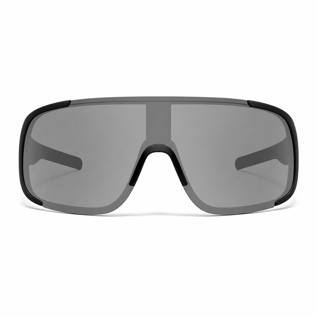 Black Frame/Silver Lens Unisex PC Windproof Rectangle Cycling Sunglasses, clean front product view