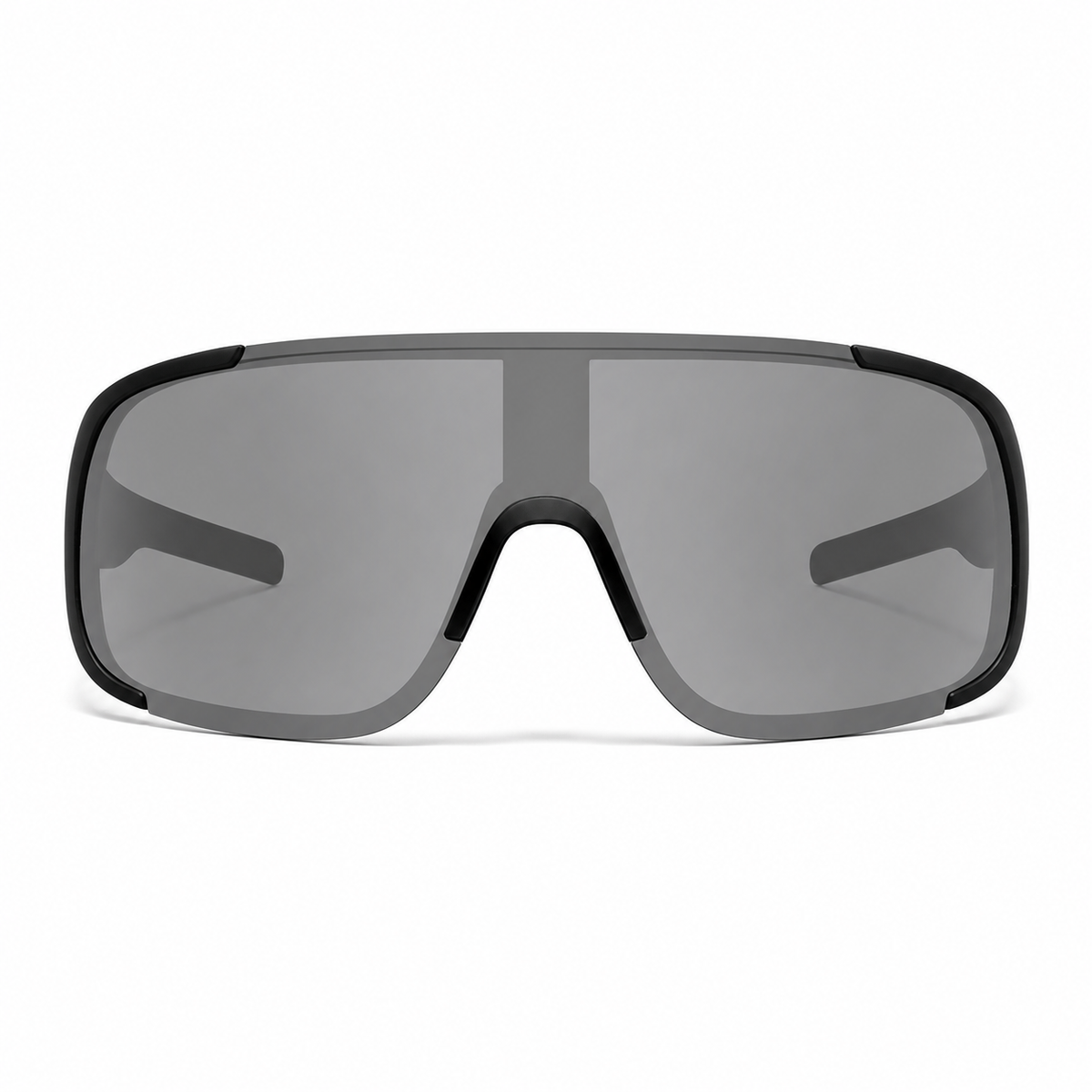 Black Frame/Silver Lens Unisex PC Windproof Rectangle Cycling Sunglasses, clean front product view