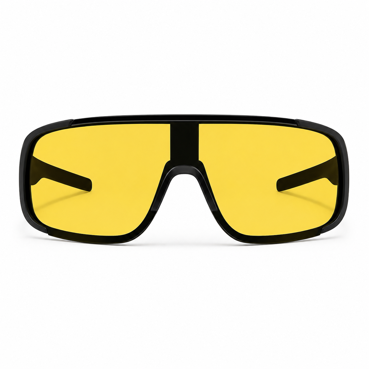 Black Frame/Yellow Lens Unisex PC Windproof Rectangle Cycling Sunglasses, clean front product view
