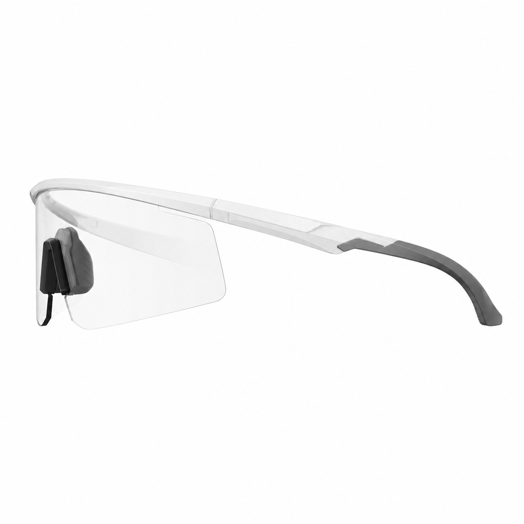 White Frame/Photochromic Grey Lens Windproof Outdoor Sports Glasses, true side-profile product view