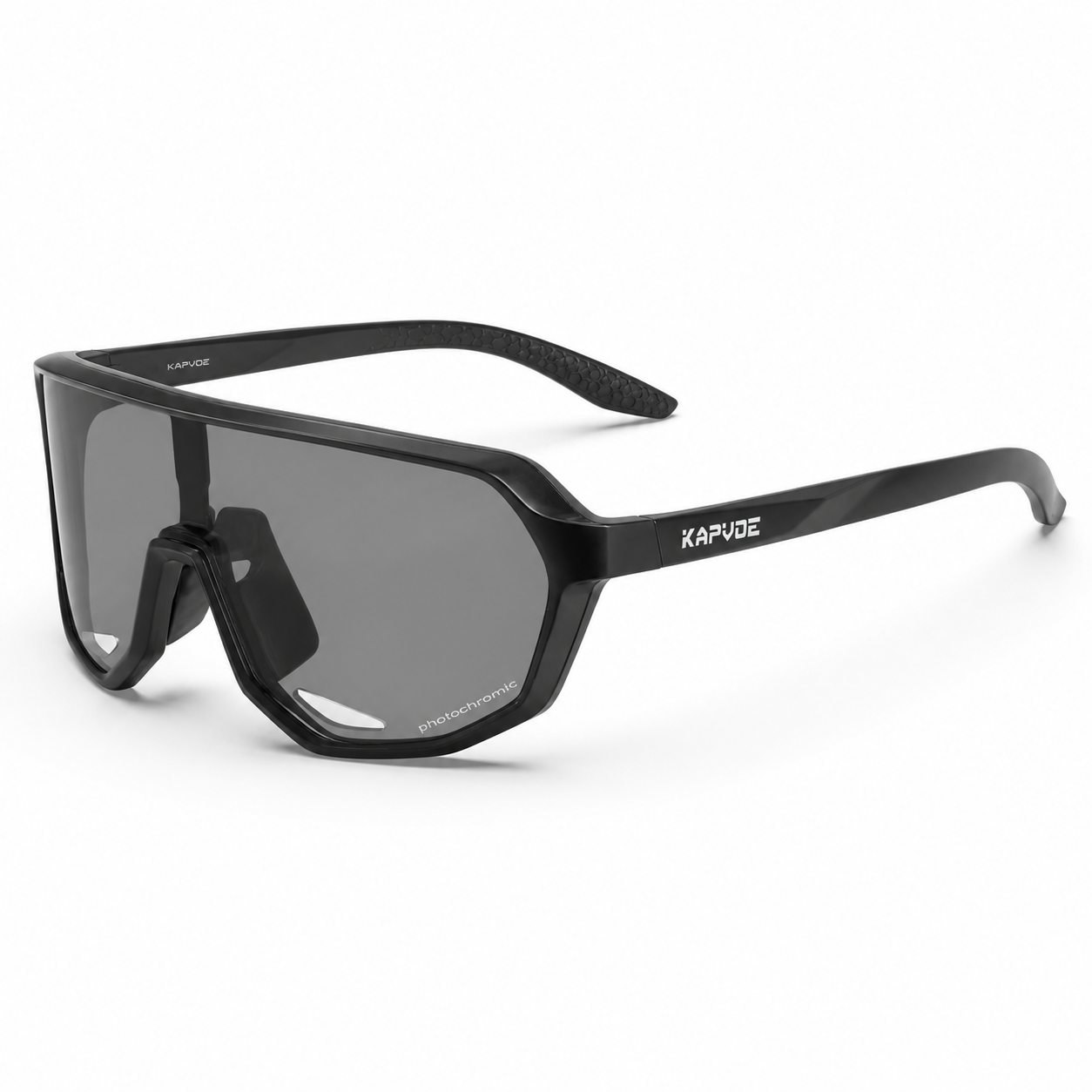 Black Frame/Photochromic Grey Lens Unisex TR90 Photochromic Full-Rim Cycling Sunglasses, 45-degree product view