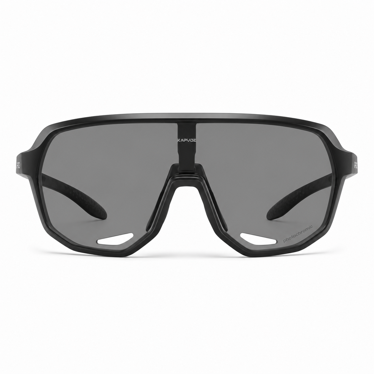 Black Frame/Photochromic Grey Lens Unisex TR90 Photochromic Full-Rim Cycling Sunglasses, clean front product view