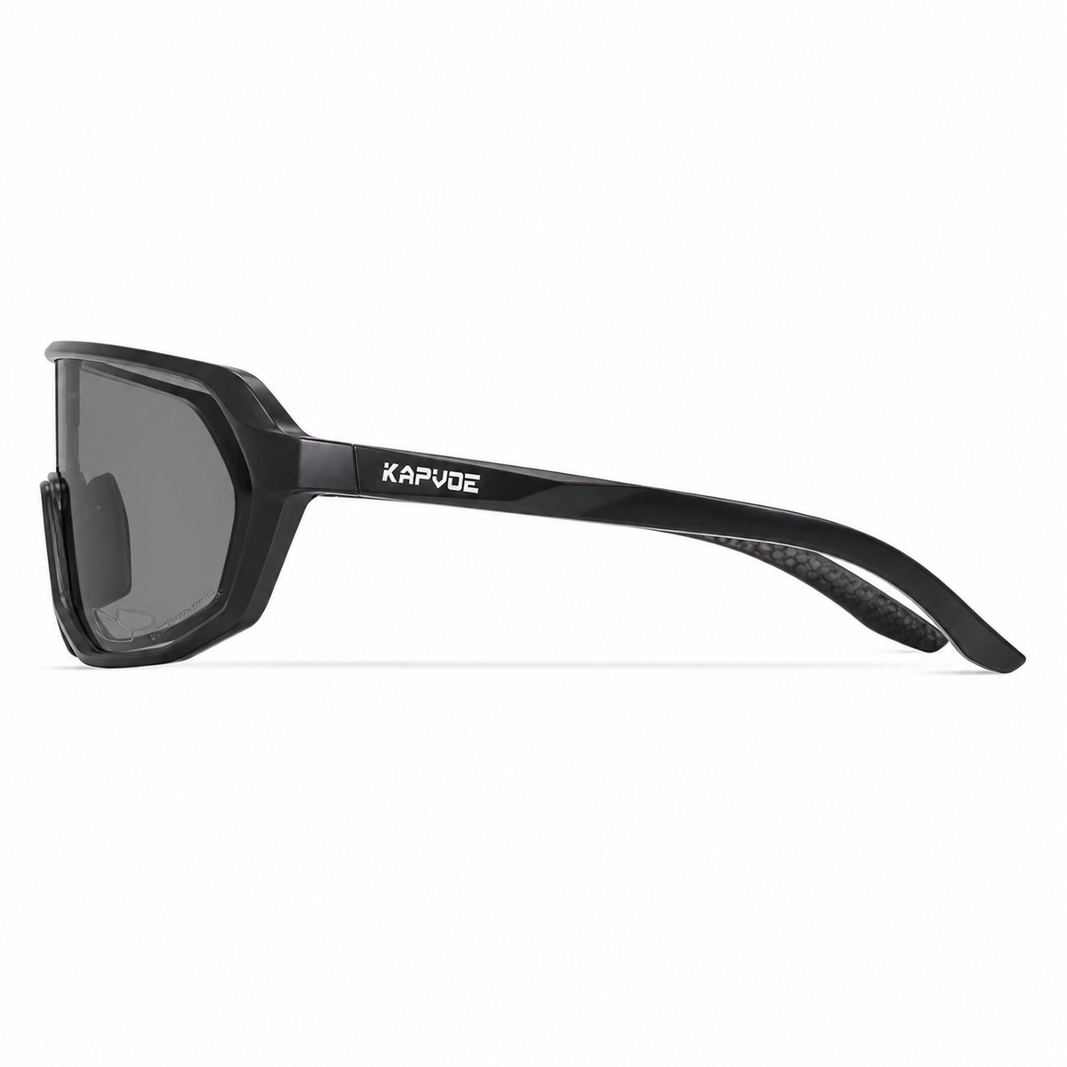 Black Frame/Photochromic Grey Lens Unisex TR90 Photochromic Full-Rim Cycling Sunglasses, side temple product view