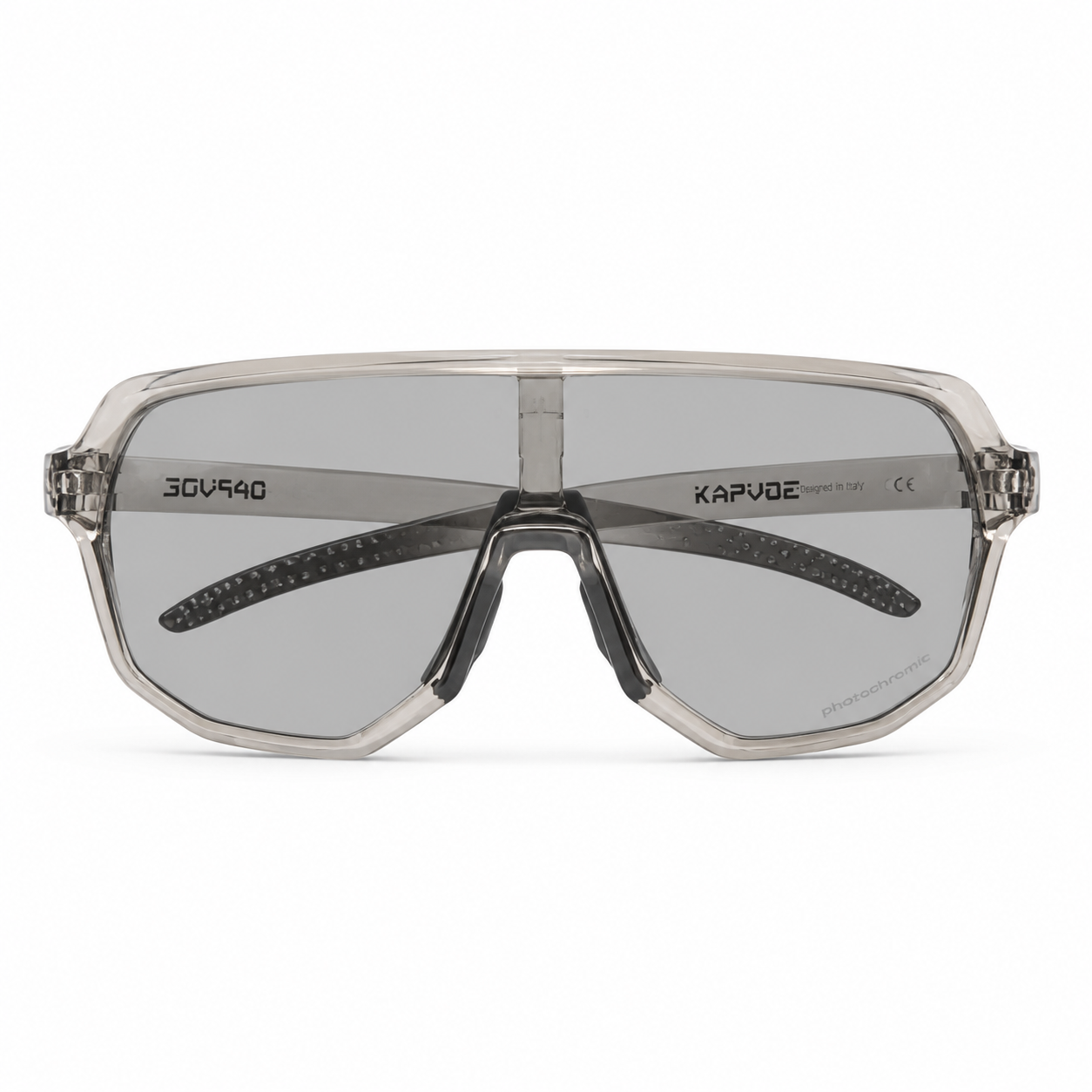 Crystal Grey Frame/Photochromic Grey Lens Unisex TR90 Photochromic Full-Rim Cycling Sunglasses, clean front product view