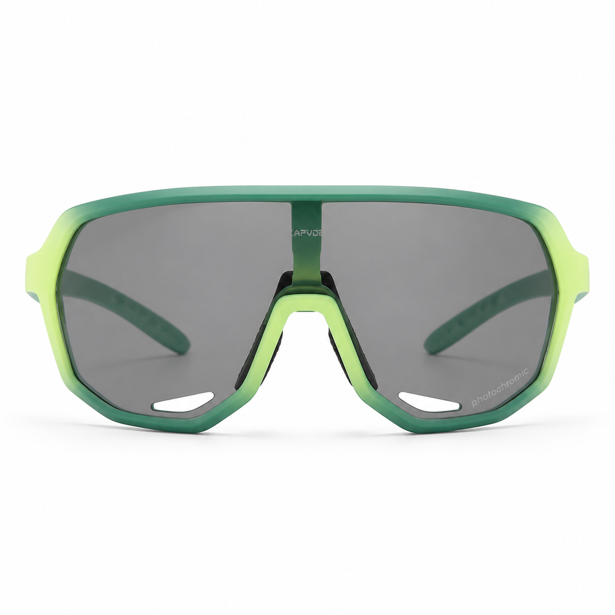 Gradient Green Frame/Photochromic Grey Lens Unisex TR90 Photochromic Full-Rim Cycling Sunglasses, clean front product view