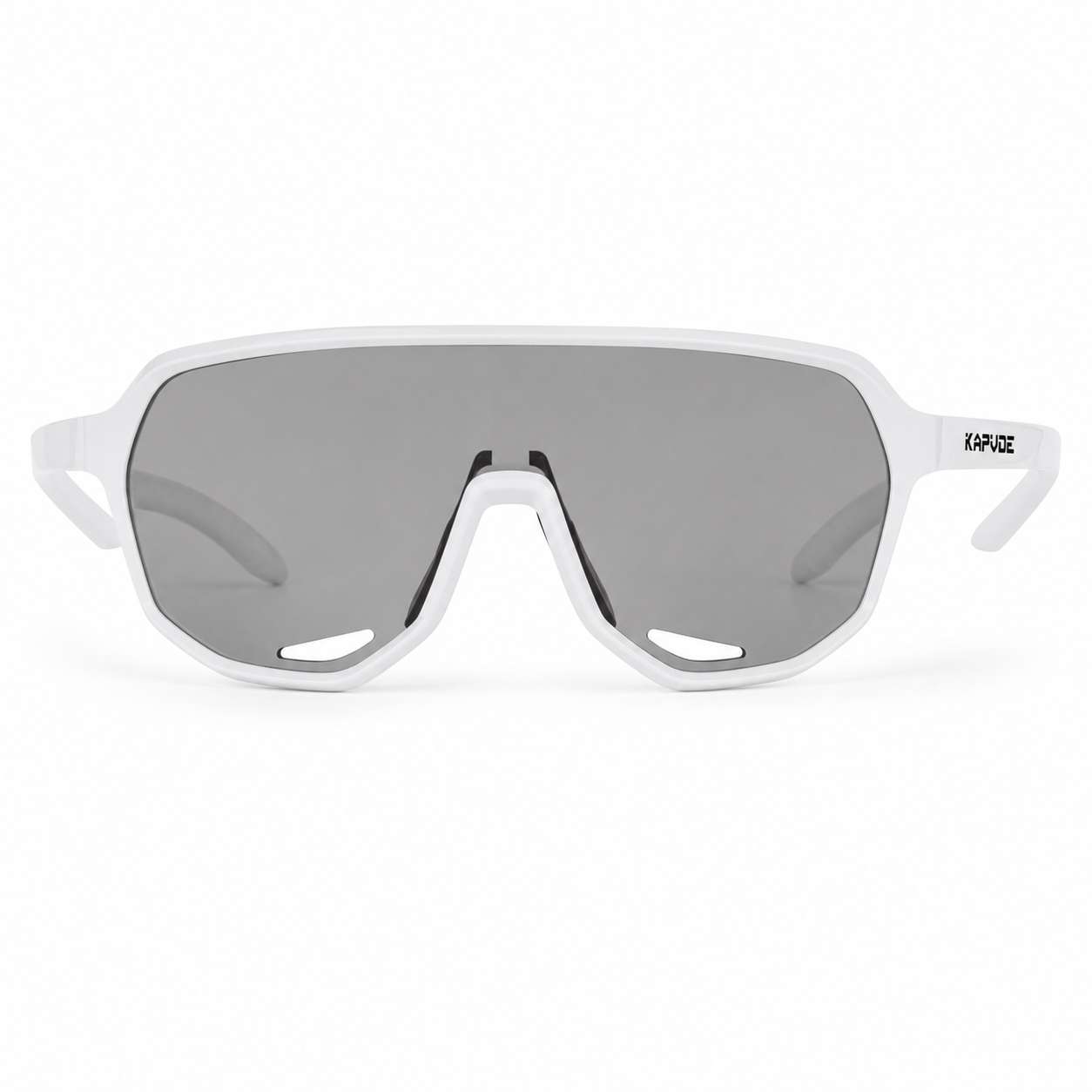 White Frame/Photochromic Grey Lens Unisex TR90 Photochromic Full-Rim Cycling Sunglasses, clean front product view