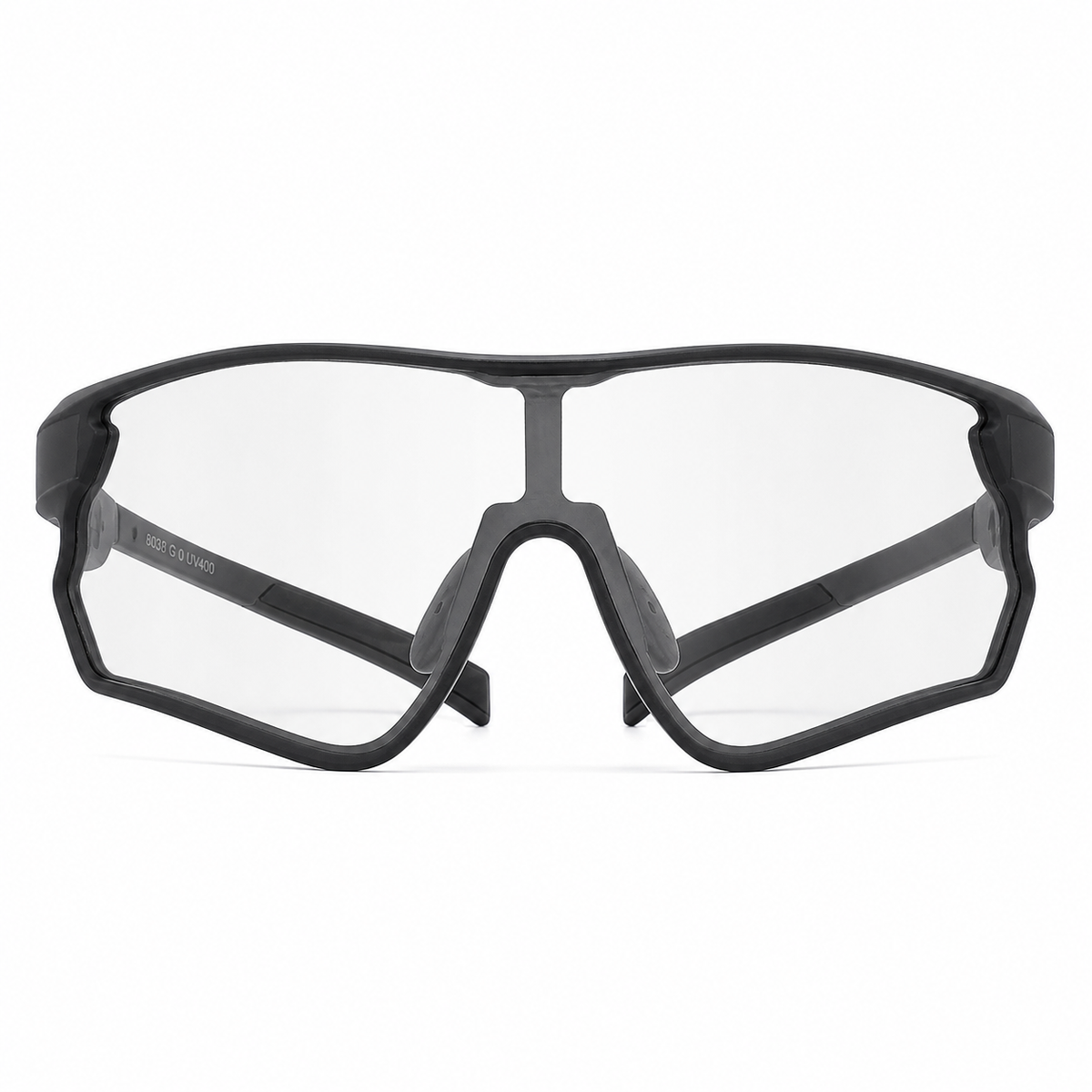 Matte Black Frame/Photochromic Grey Lens Unisex TR Photochromic Wraparound Cycling Glasses, clean front product view