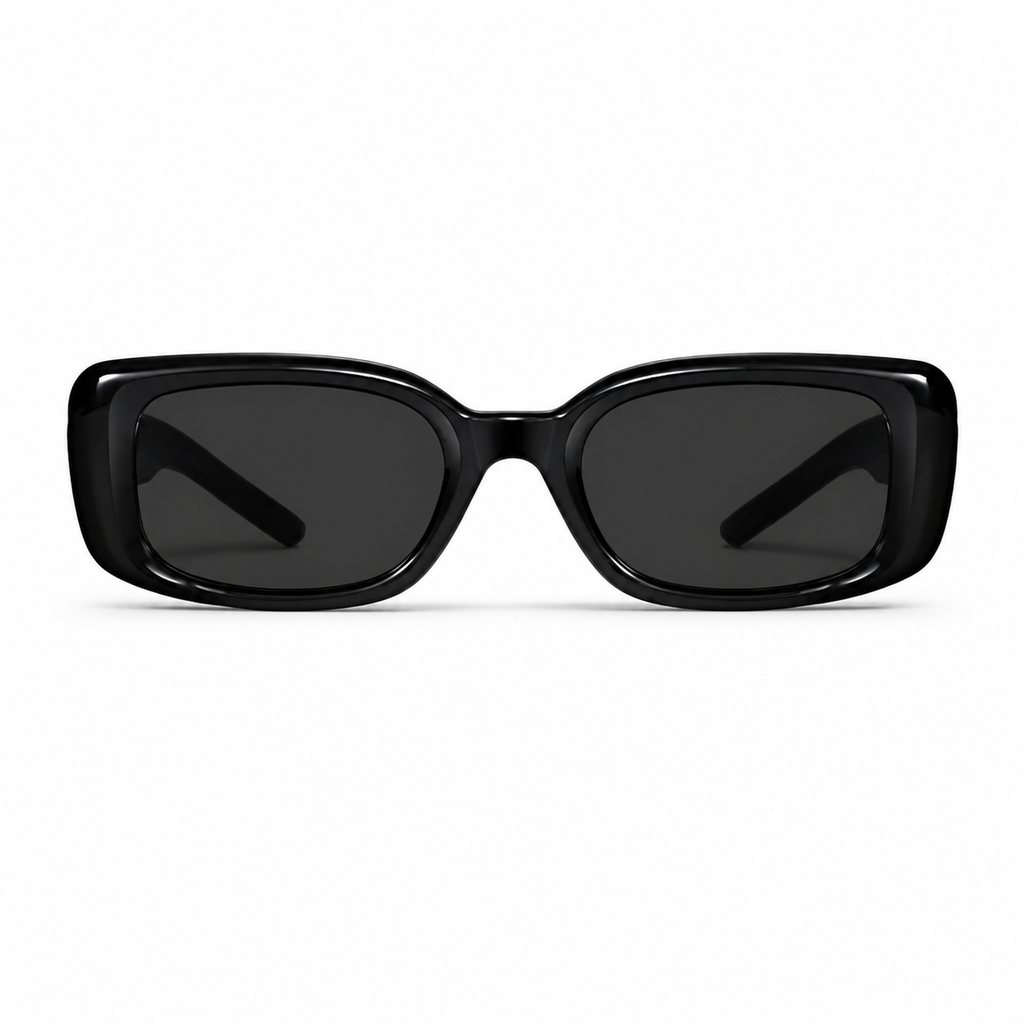 Black Women's Polycarbonate Narrow Rectangle Sunglasses, clean front product view