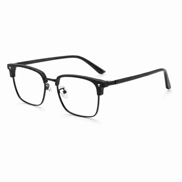 Black Vintage Samurai-Inspired Alloy Semi-Rimless Glasses, alternate product angle