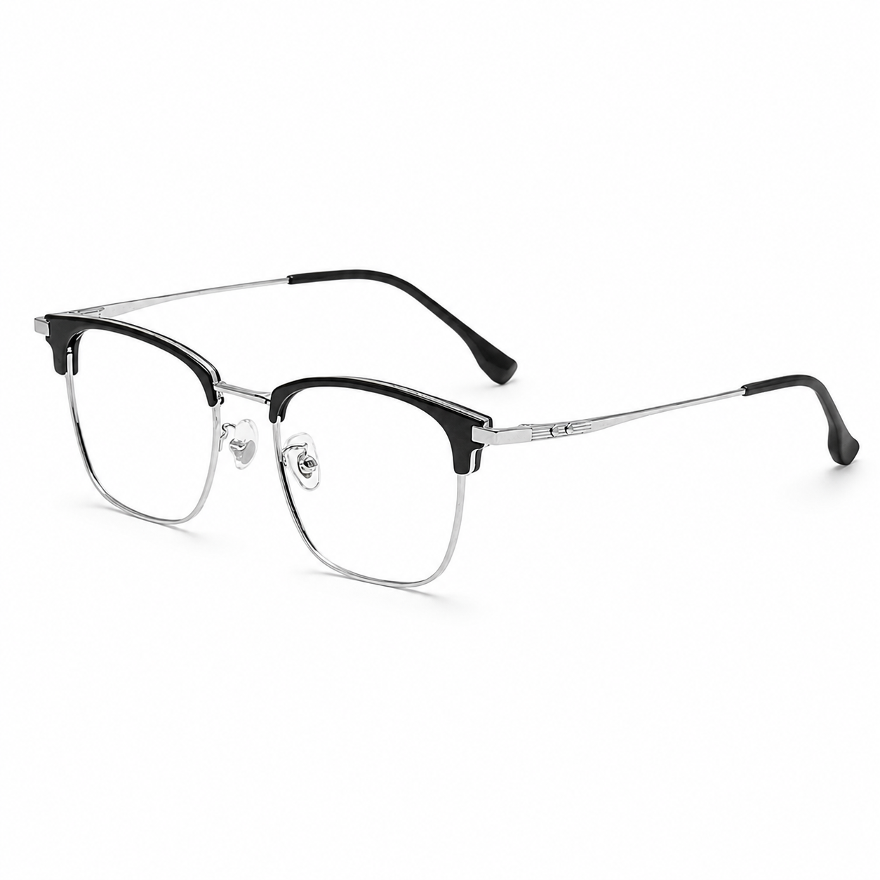 Black/Silver Oversized Square Titanium Semi-Rimless Glasses, high-resolution product view
