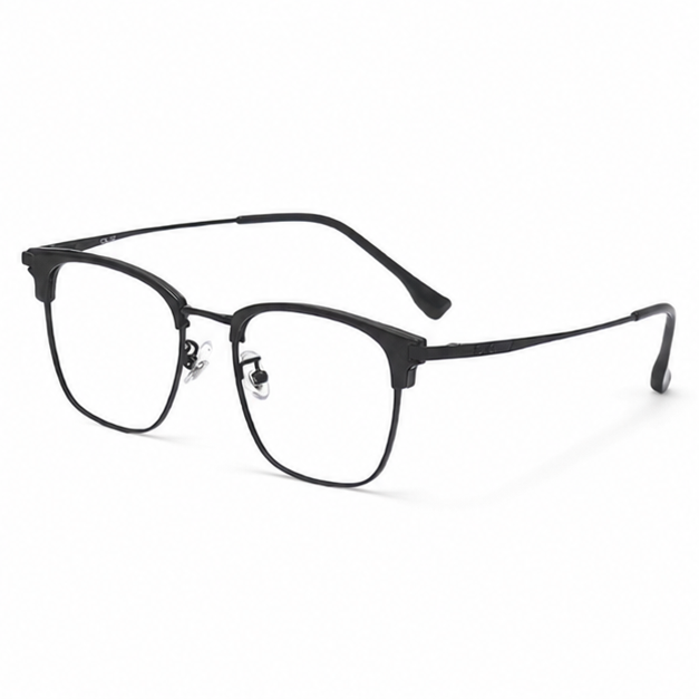 Black Oversized Square Titanium Semi-Rimless Glasses, alternate product angle