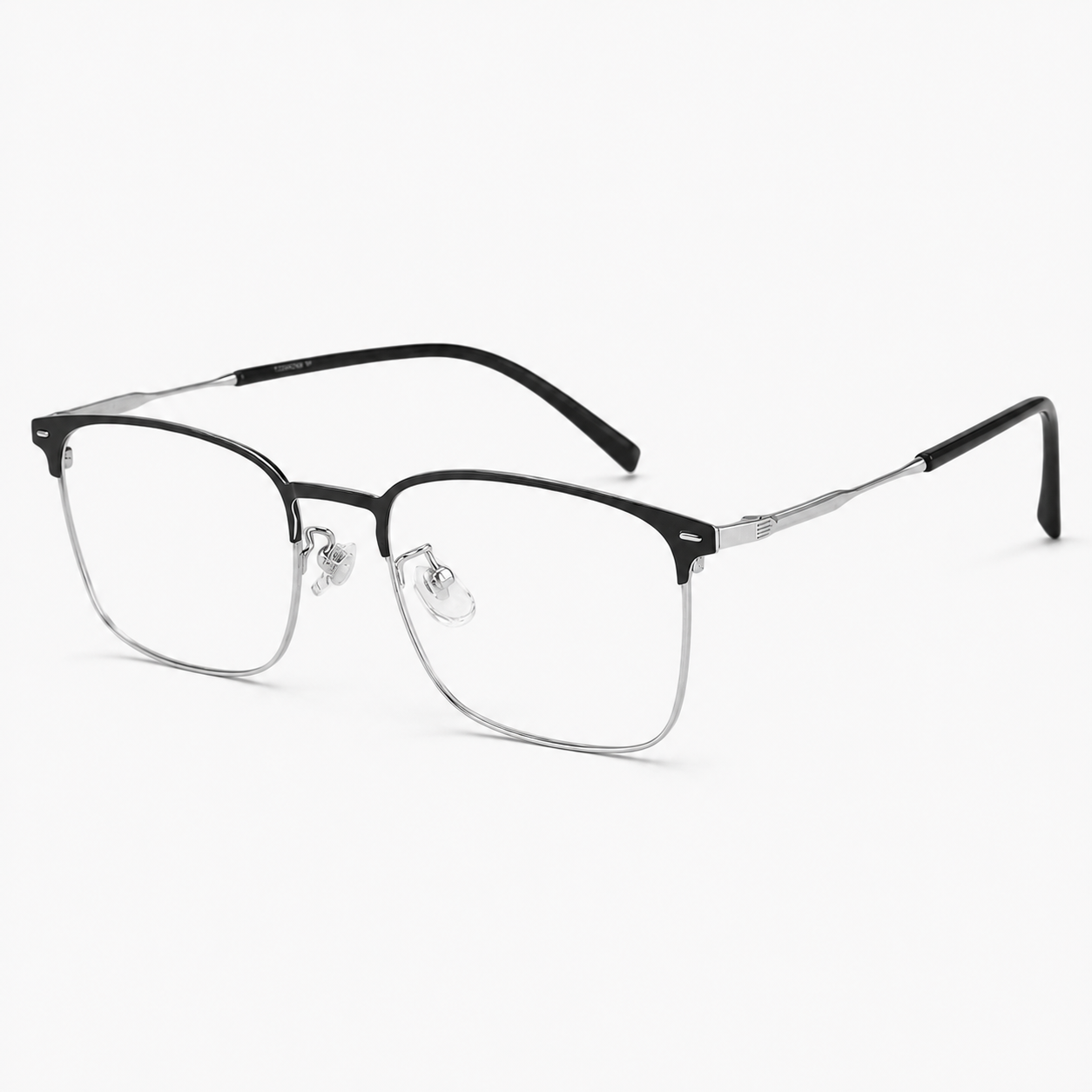 Black/Silver Sophisticated Titanium Alloy Semi-Rimless Glasses, high-resolution product view