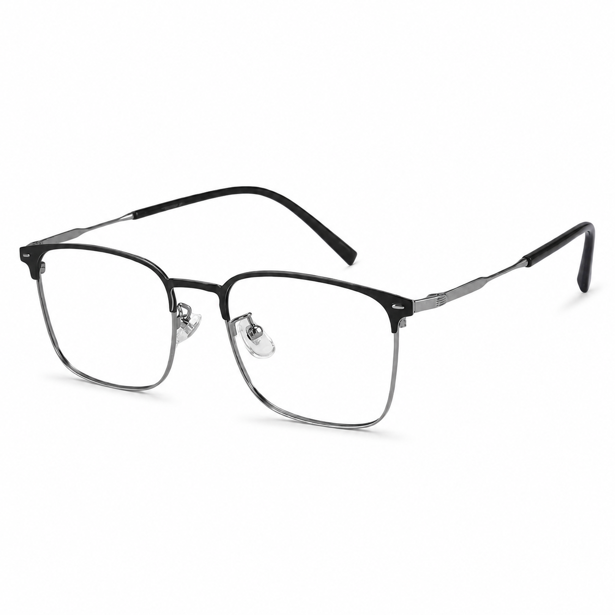 Black/Gunmetal Sophisticated Titanium Alloy Semi-Rimless Glasses, high-resolution product view