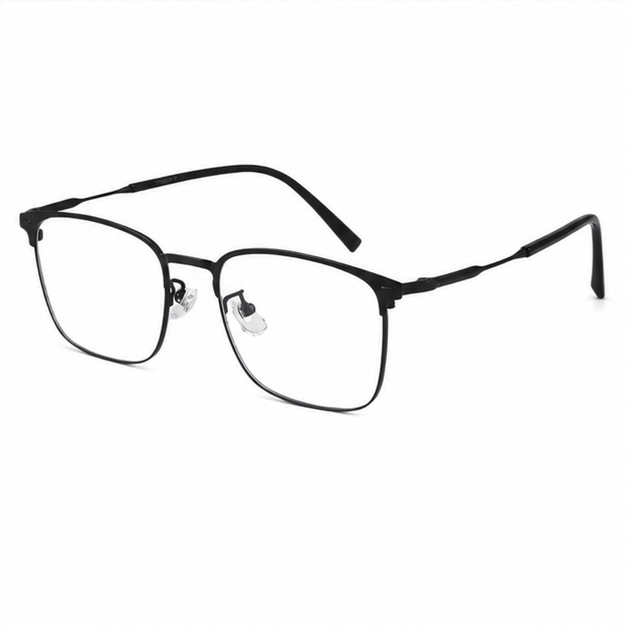 Matte Black Sophisticated Titanium Alloy Semi-Rimless Glasses, alternate product angle