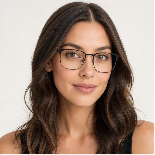 Adult woman wearing Matte Black Sophisticated Titanium Alloy Semi-Rimless Glasses