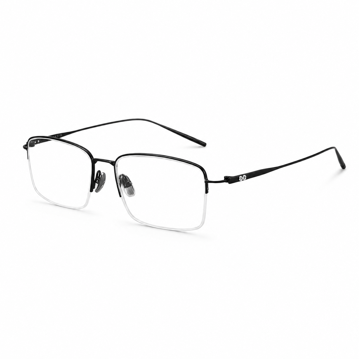 Black Vintage Titanium Semi-Rimless Glasses, high-resolution product view