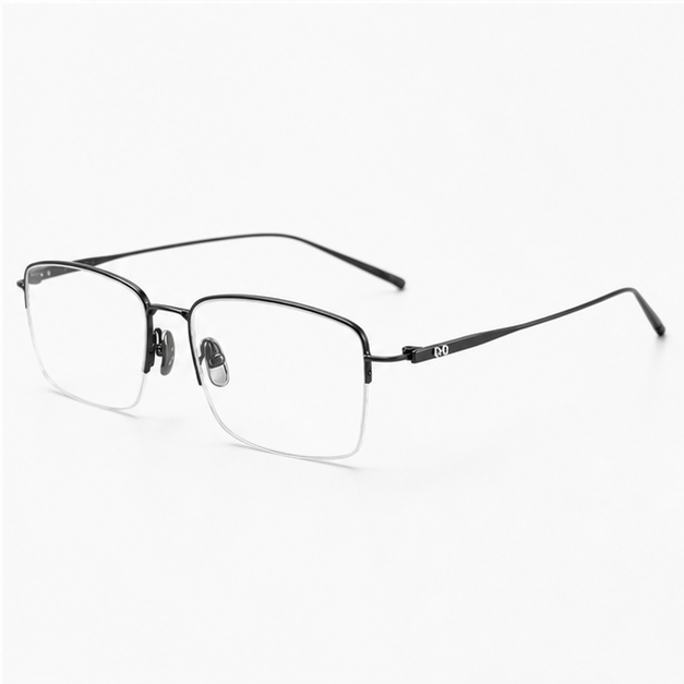 Gunmetal Vintage Titanium Semi-Rimless Glasses, alternate product angle