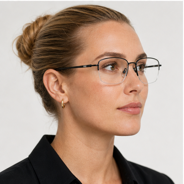 Adult model wearing Gunmetal Vintage Titanium Semi-Rimless Glasses
