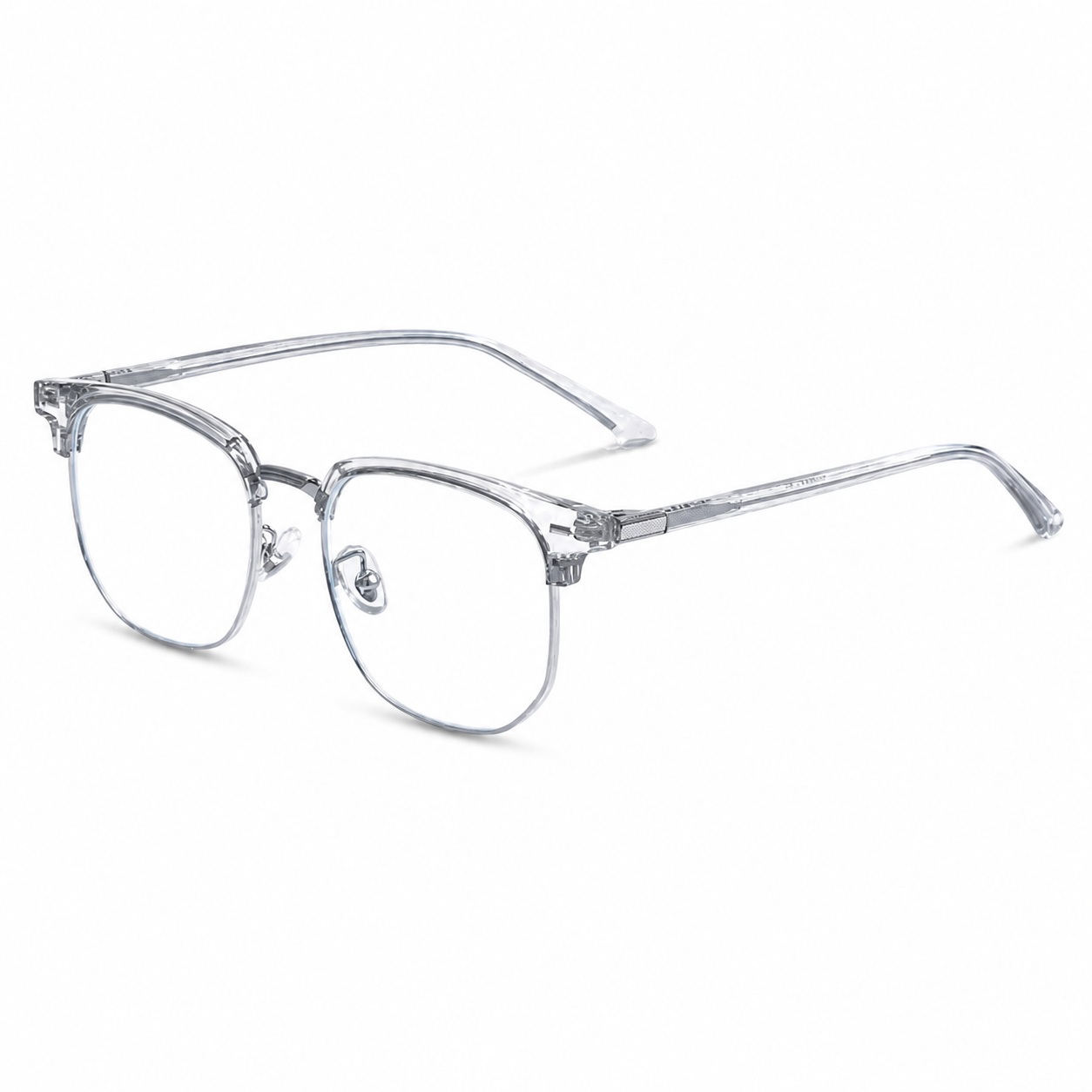 Crystal Grey/Silver Modern TR & Alloy Semi-Rimless Glasses, high-resolution product view