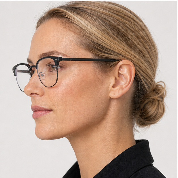 Adult model wearing Black Modern TR & Alloy Semi-Rimless Glasses
