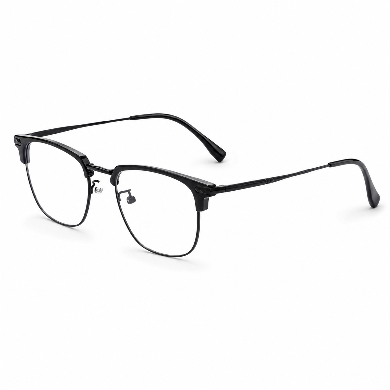 Black Sophisticated TR & Alloy Semi-Rimless Glasses, high-resolution product view