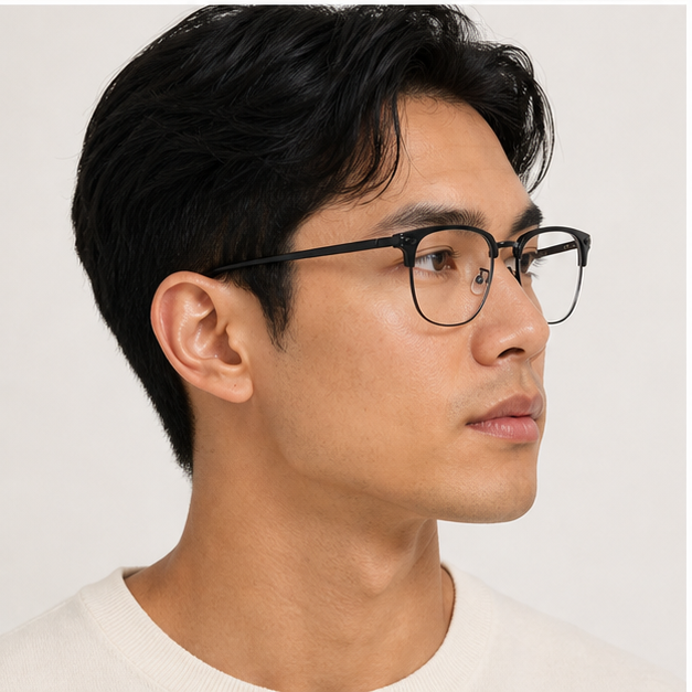 Adult model wearing Black Sophisticated TR & Alloy Semi-Rimless Glasses