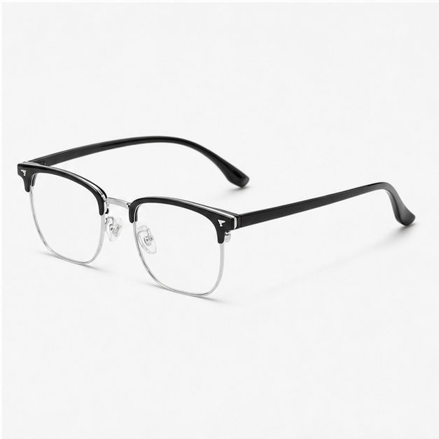Black/Silver Contemporary TR & Alloy Semi-Rimless Glasses, alternate product angle