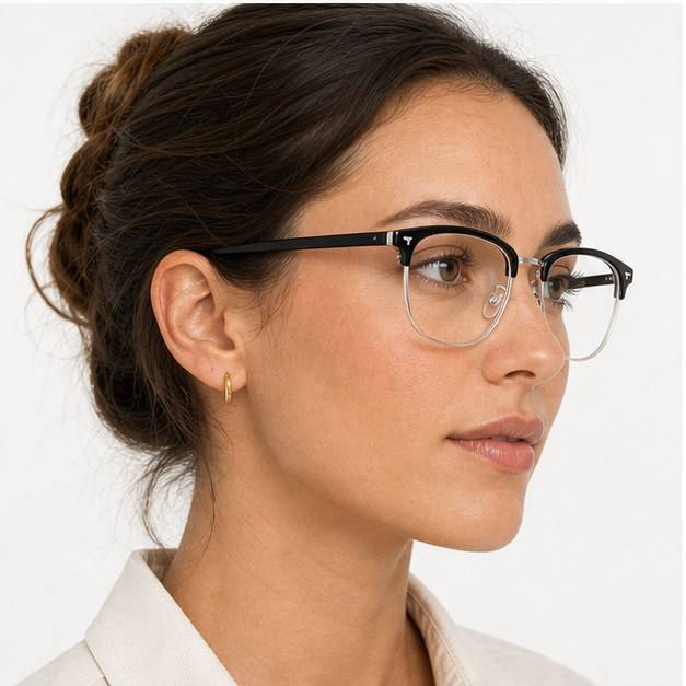 Adult model wearing Black/Silver Contemporary TR & Alloy Semi-Rimless Glasses