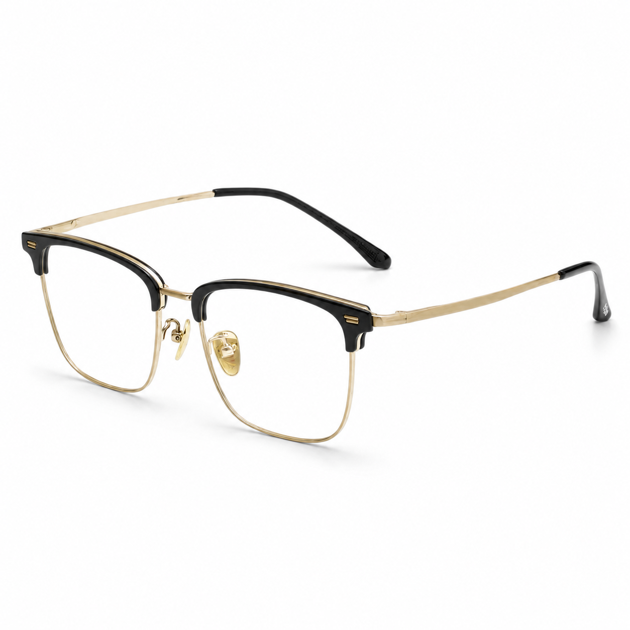 Black/Gold Minimalist TR & Titanium Semi-Rimless Glasses, high-resolution product view