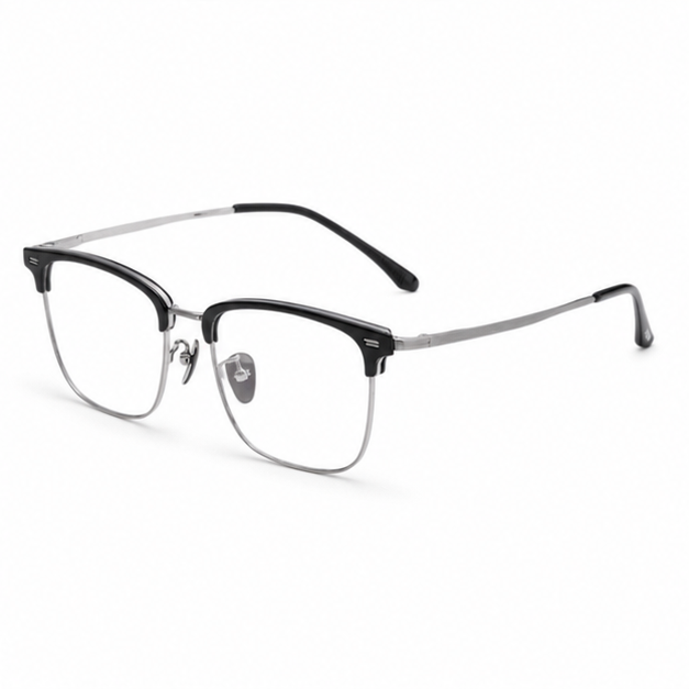 Black/Silver Minimalist TR & Titanium Semi-Rimless Glasses, alternate product angle