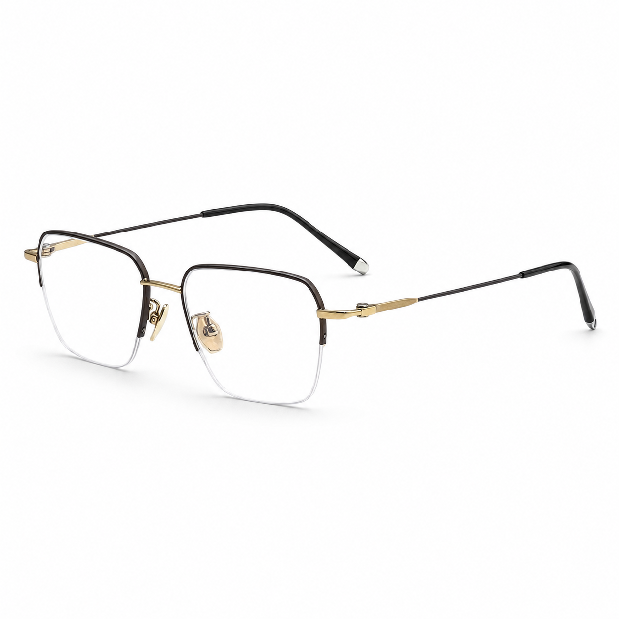 Champagne Gold/Brown Minimalist Pure Titanium Semi-Rimless Glasses, high-resolution product view
