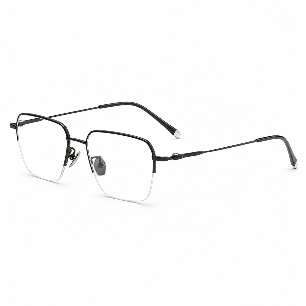 Gunmetal Green Minimalist Pure Titanium Semi-Rimless Glasses, high-resolution product view