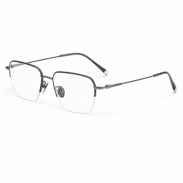Black Minimalist Pure Titanium Semi-Rimless Glasses, alternate product angle
