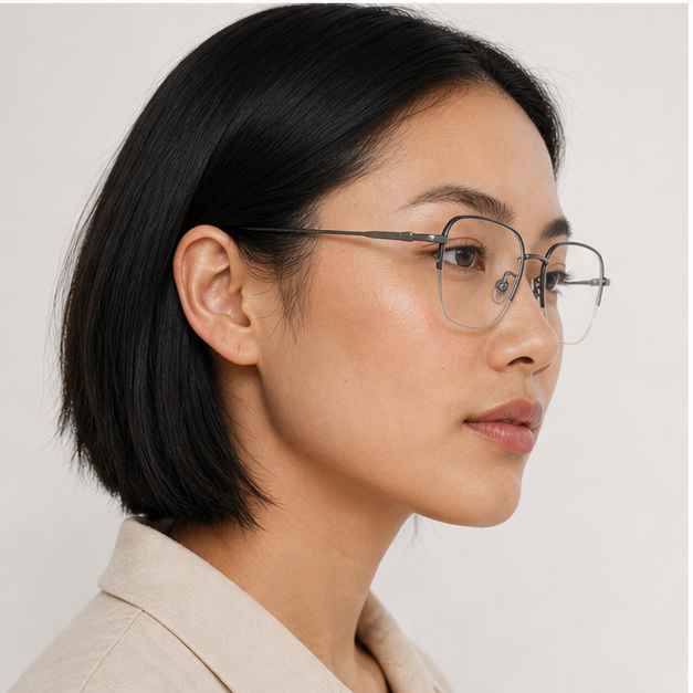Adult model wearing Black Minimalist Pure Titanium Semi-Rimless Glasses