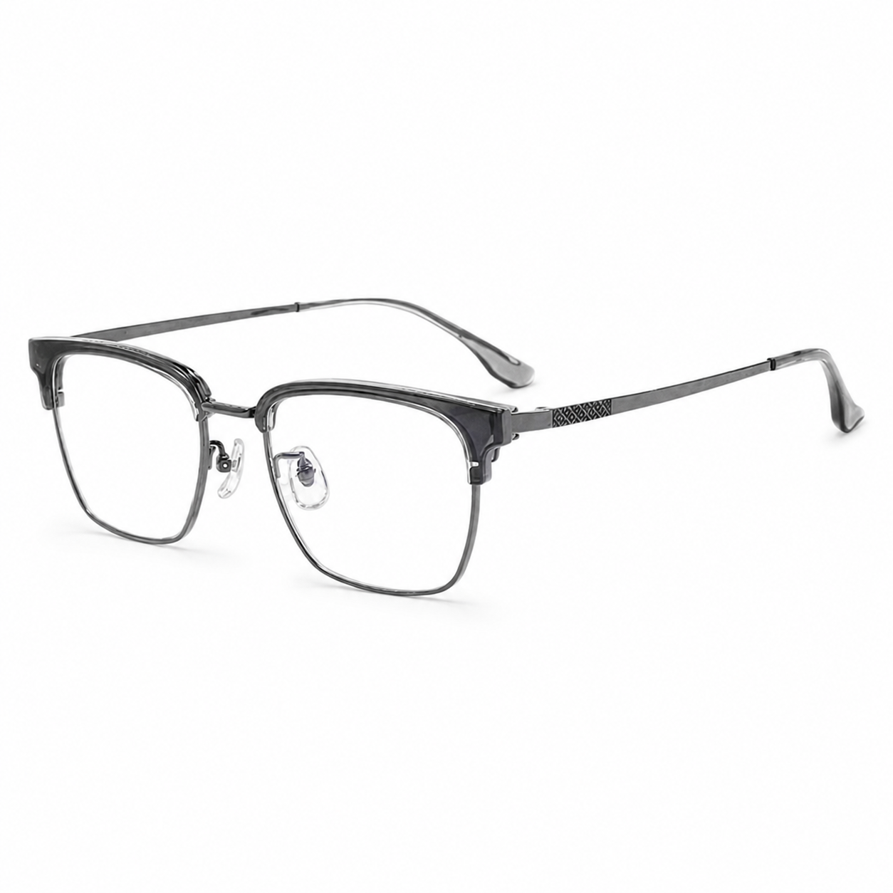 Black Refined TR & Titanium Alloy Semi-Rimless Glasses, high-resolution product view