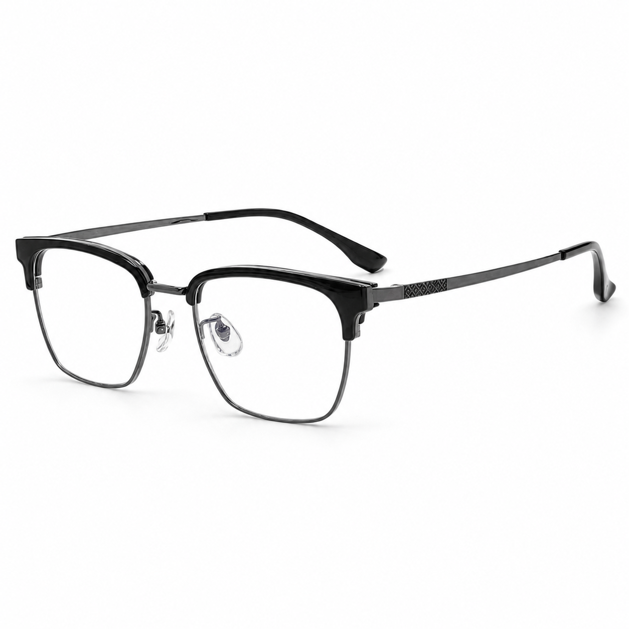 Black/Silver Refined TR & Titanium Alloy Semi-Rimless Glasses, high-resolution product view