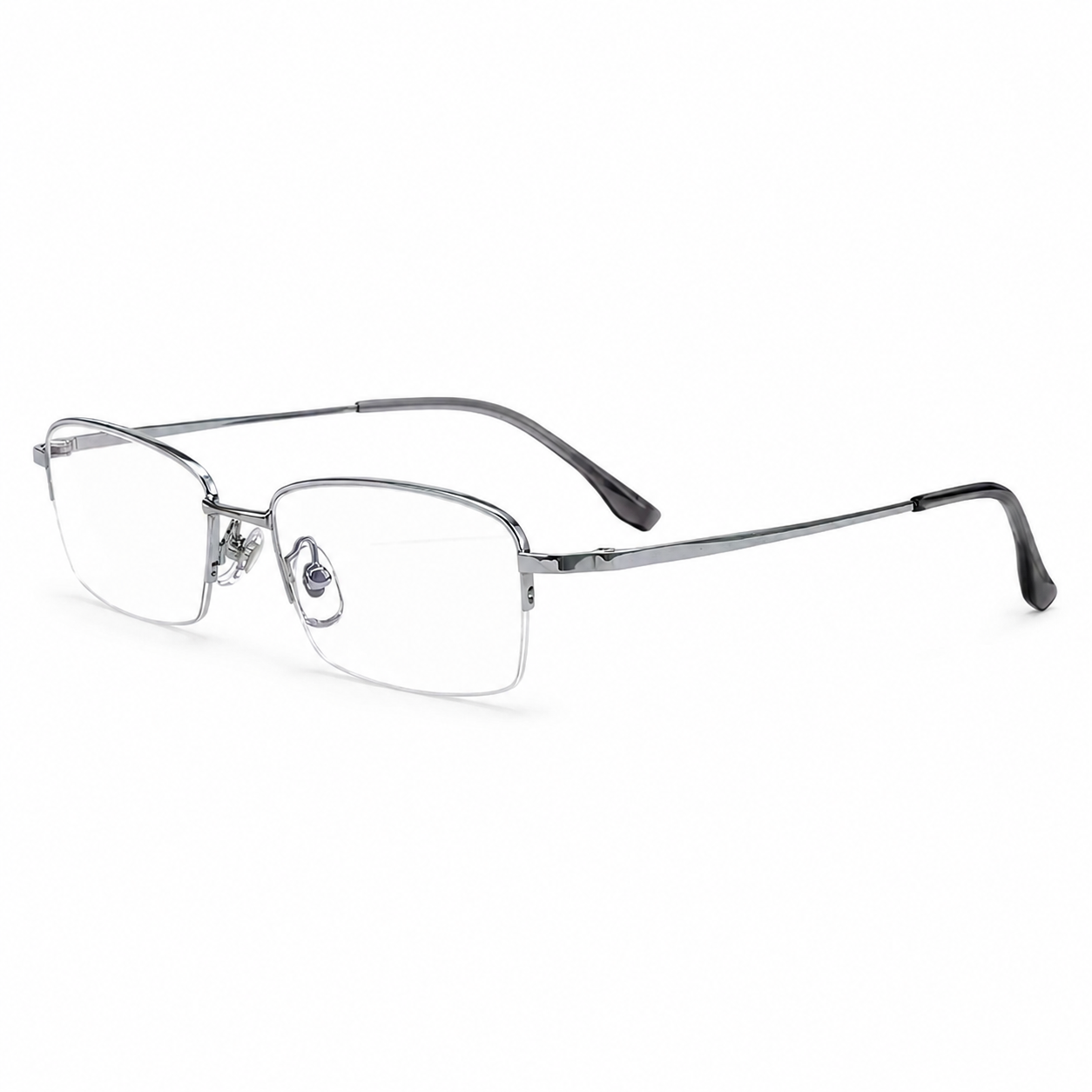 Silver Classic Business Pure Titanium Semi-Rimless Glasses, high-resolution product view