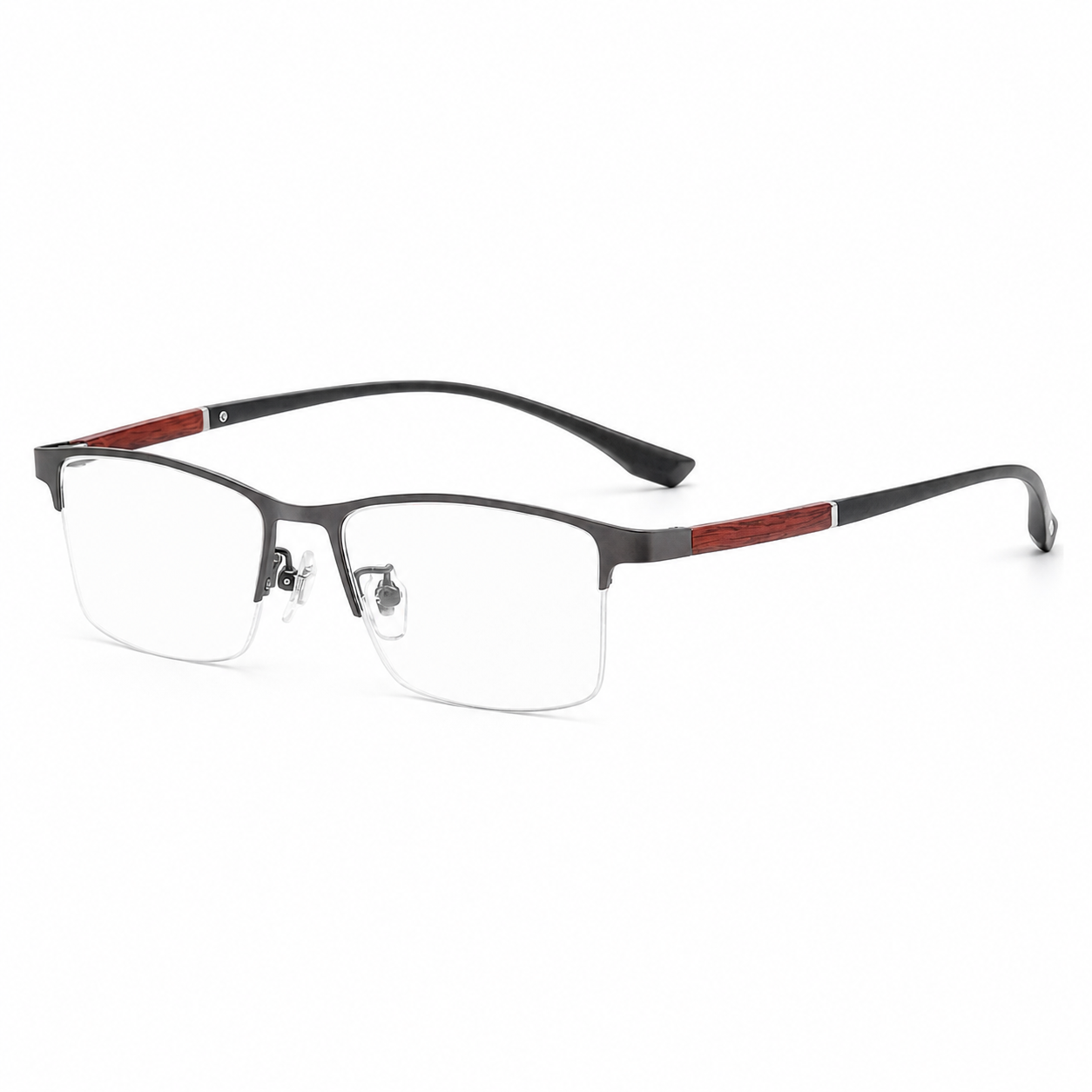 Black/Silver Comfort Pure Titanium Semi-Rimless Glasses, high-resolution product view