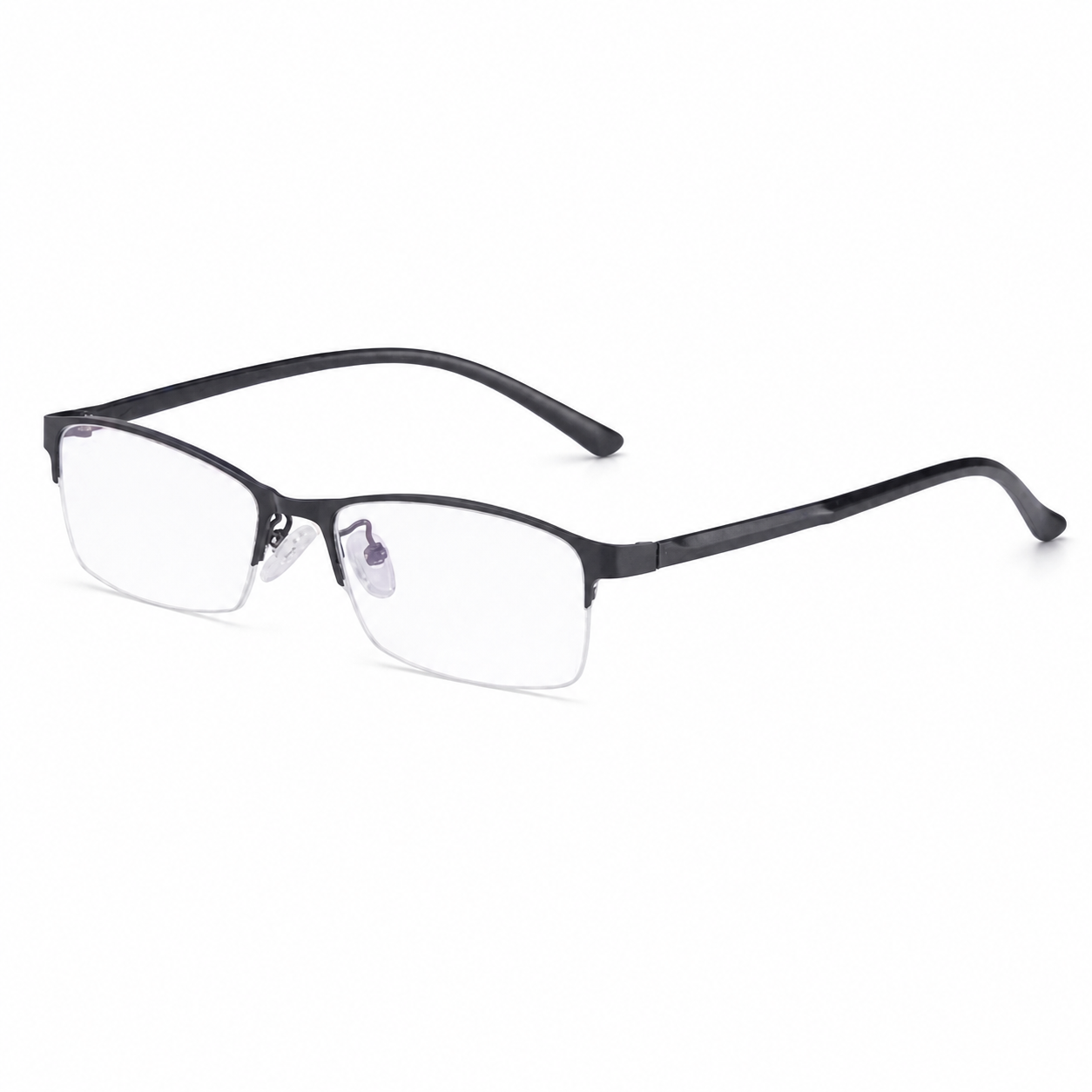 Black Business Casual Alloy Semi-Rimless Glasses, high-resolution product view