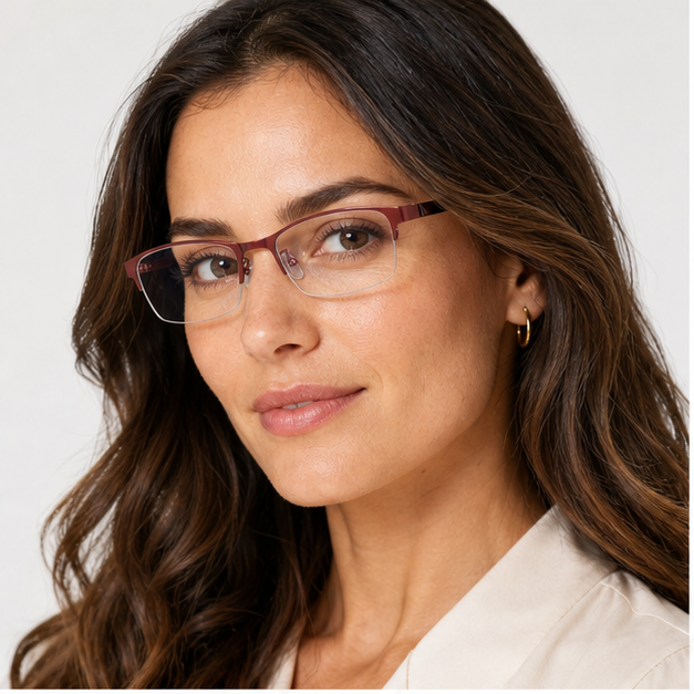 Adult woman wearing Pink Business Casual Alloy Semi-Rimless Glasses
