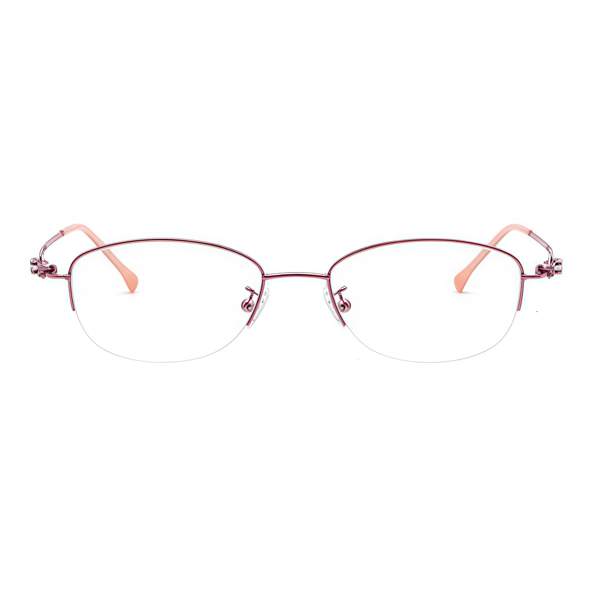 Pink alloy semi-rimless glasses, front product view
