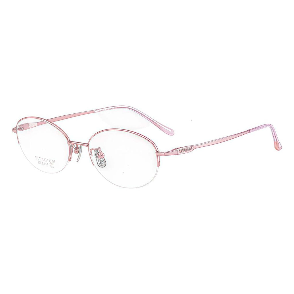 Pink pure-titanium semi-rimless glasses, 45-degree product view