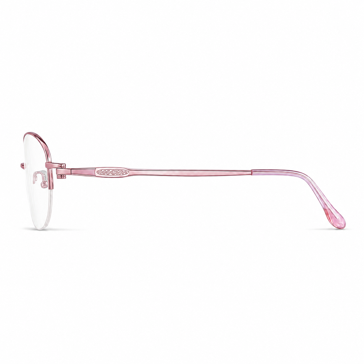 Pink pure-titanium semi-rimless glasses, side-profile product view