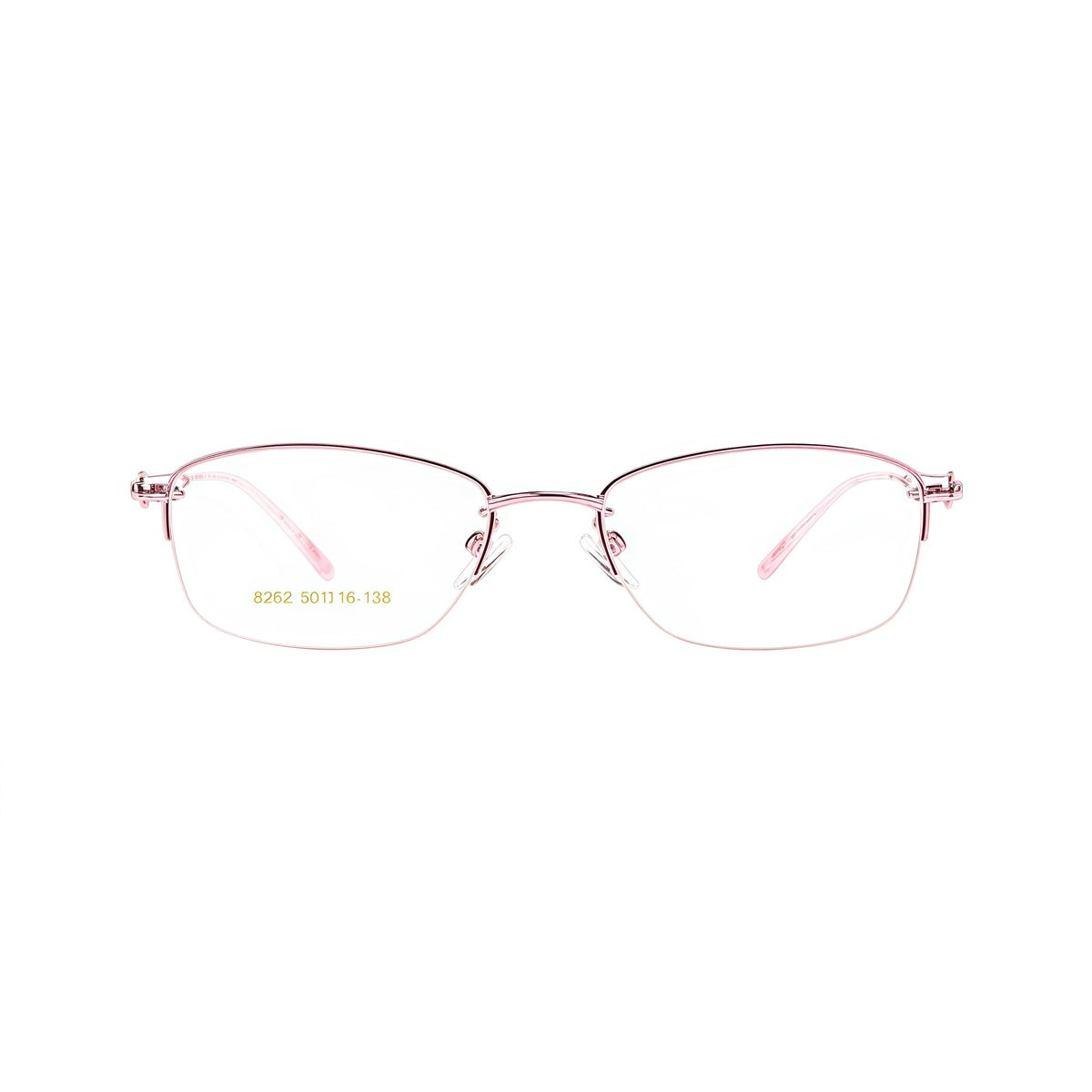 Pink elegant lightweight alloy semi-rimless glasses, front product view