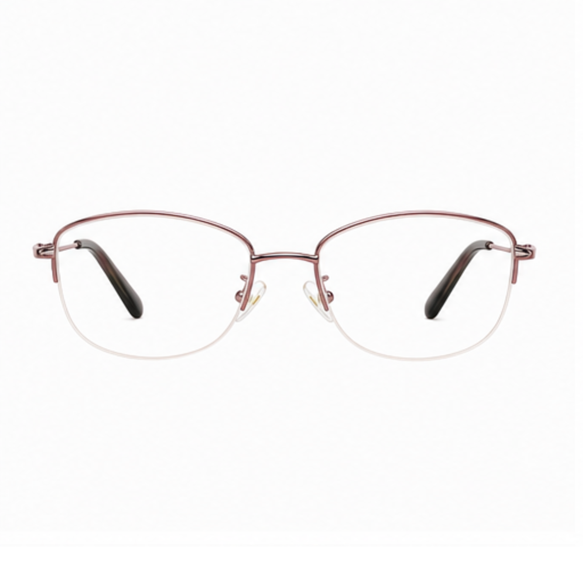 Pink women's elegant metal alloy semi-rimless glasses, front product view