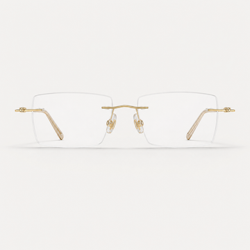 Gold pure titanium rimless slim rectangular eyeglasses, straight-on product view