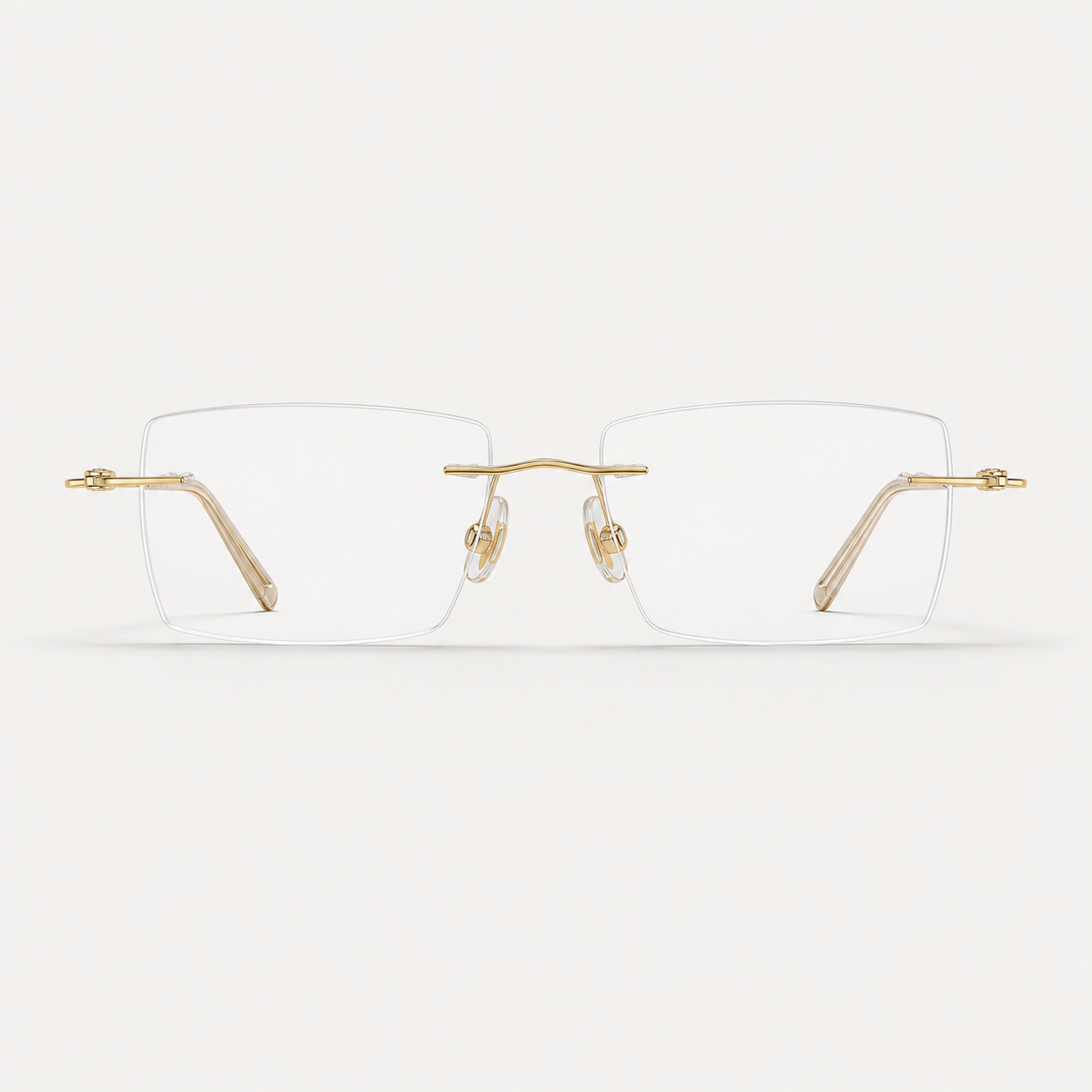Gold pure titanium rimless slim rectangular eyeglasses, straight-on product view