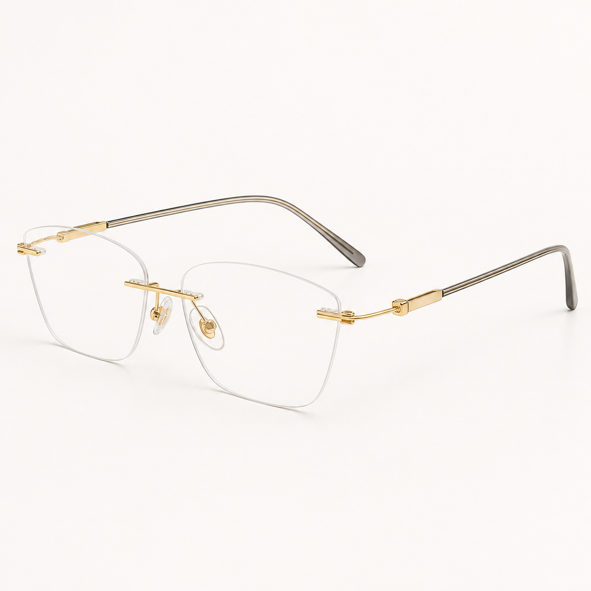 Gold pure titanium rimless geometric eyeglasses, 45-degree product view